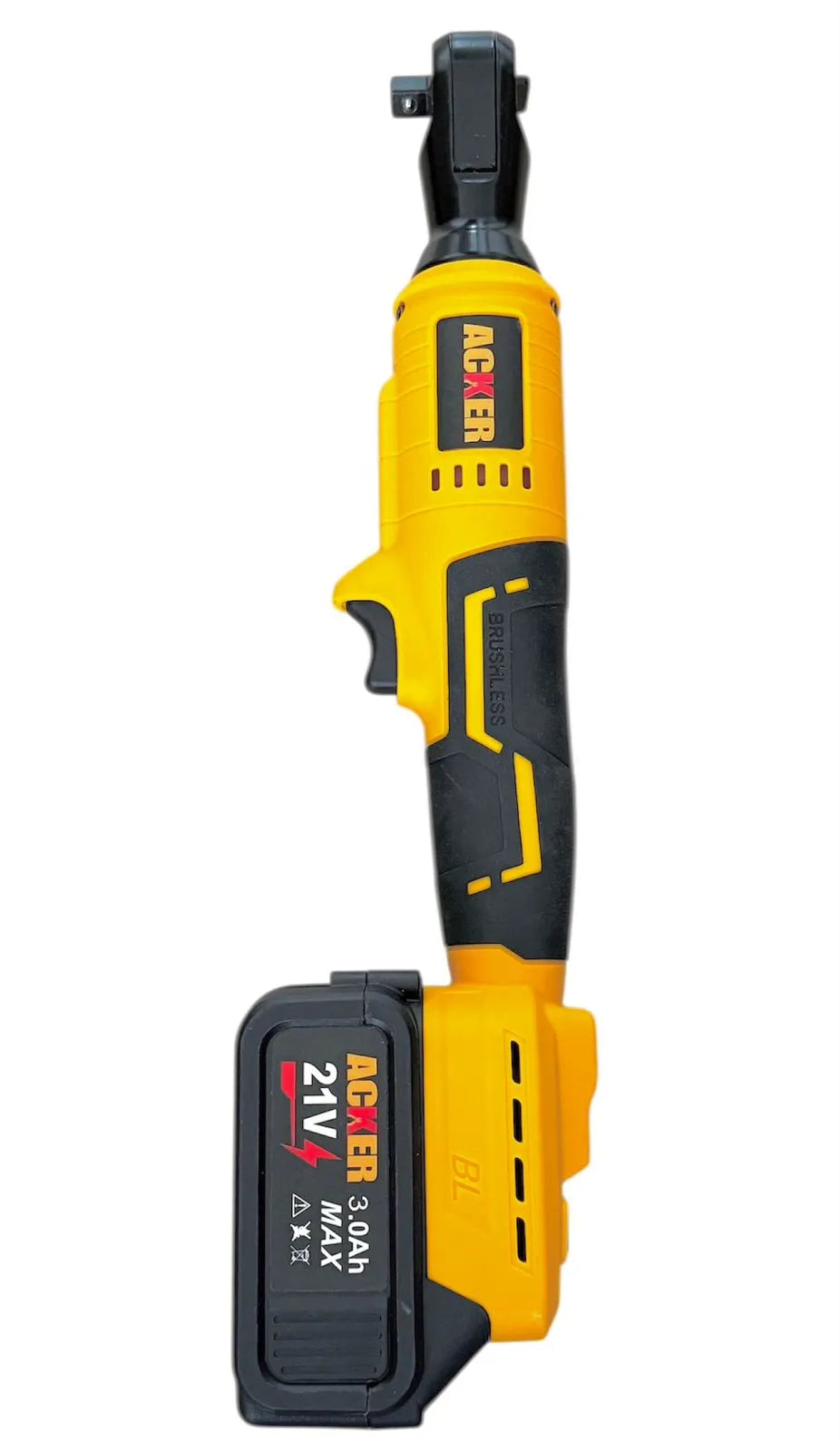 Llave de Chicharra Inalámbrica 21V 130Nm | Motor Brushless, Cabezal 90° y 3 Baterías 3.0Ah