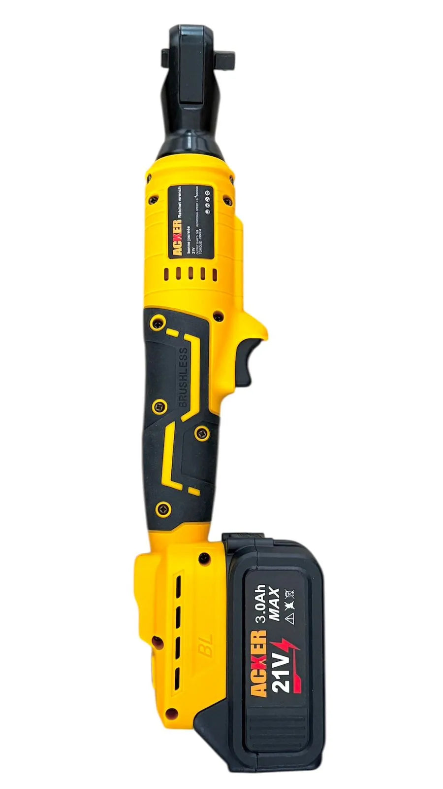 Llave de Chicharra Inalámbrica 21V 130Nm | Motor Brushless, Cabezal 90° y 3 Baterías 3.0Ah