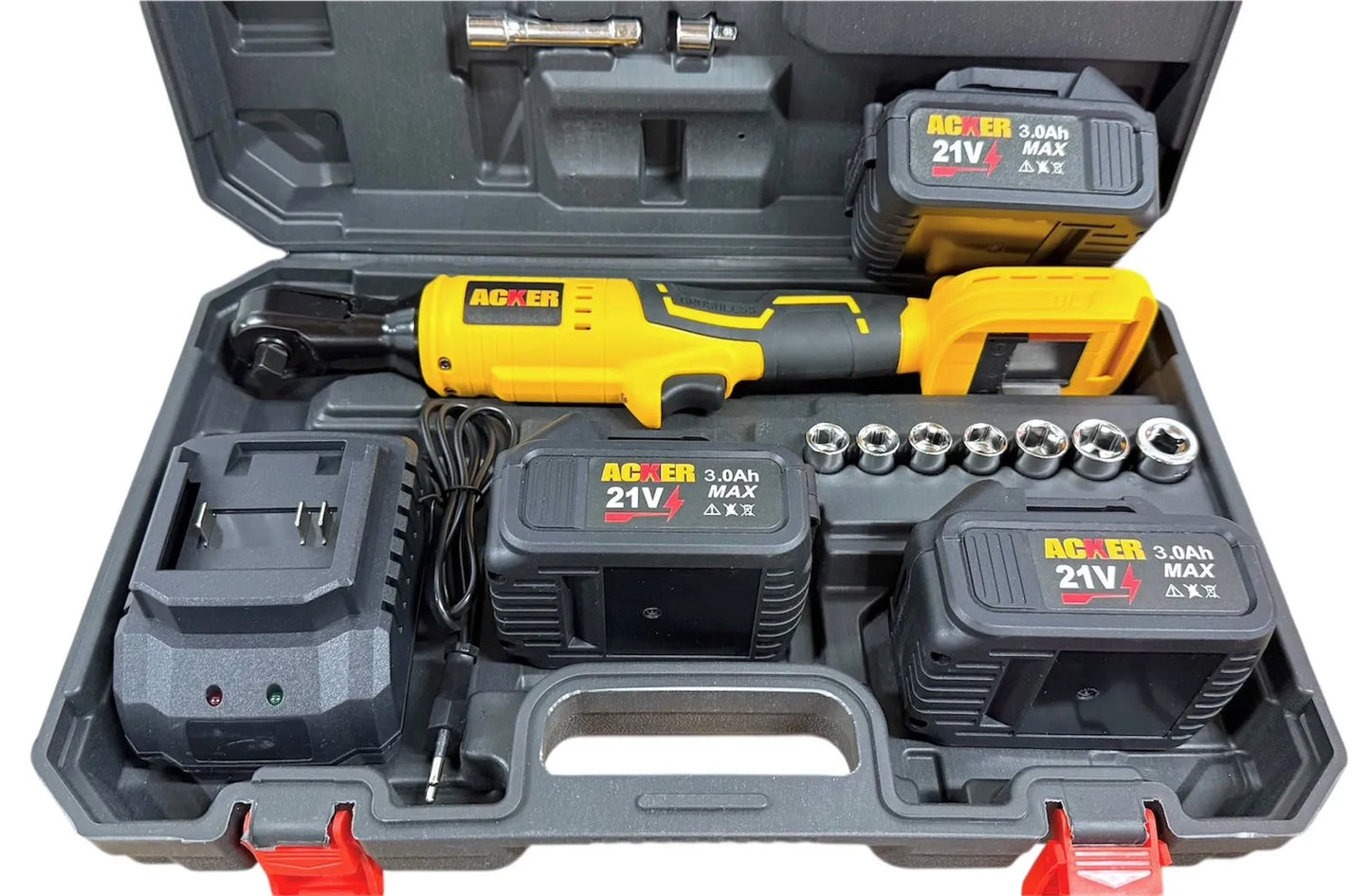 Llave de Chicharra Inalámbrica 21V 130Nm | Motor Brushless, Cabezal 90° y 3 Baterías 3.0Ah