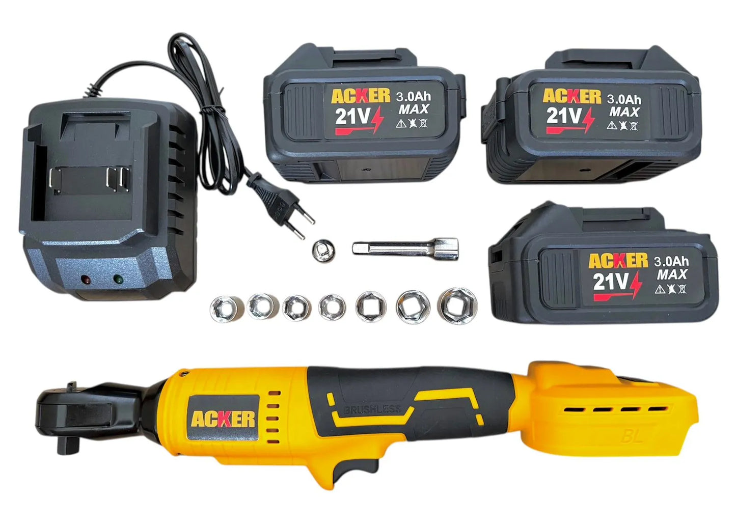 Llave de Chicharra Inalámbrica 21V 130Nm | Motor Brushless, Cabezal 90° y 3 Baterías 3.0Ah