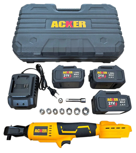 Vista de chicharra eléctrica con todos sus accesorios y baterías.