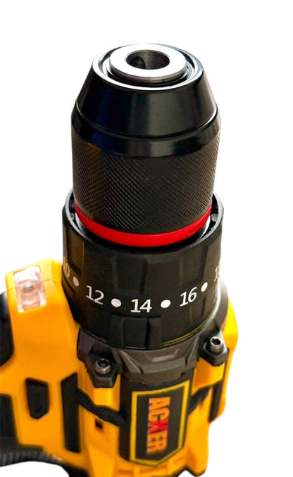 vista superior taladro inalambrico acker tools con mandril metalico