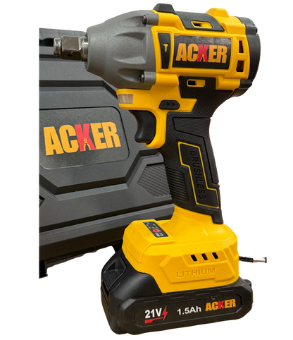 Primer plano de la llave de impacto Acker Tools 320Nm, destacando su diseño compacto, carcasa robusta y calidad de construcción.