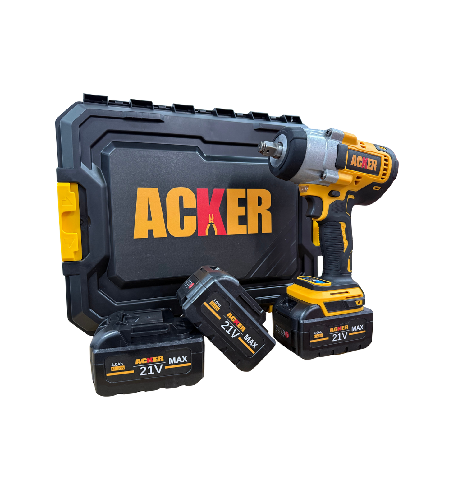 alt="Llave de impacto eléctrica 700NM inalámbrica Acker Tools con baterías de 21V y estuche de transporte"