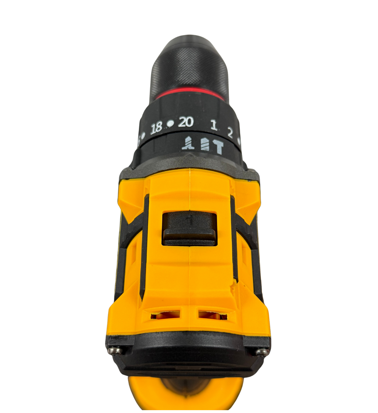 Vista superior del kit completo del taladro inalámbrico Acker Tools 21V, con 3 baterías, cargador, brocas y accesorios organizados.