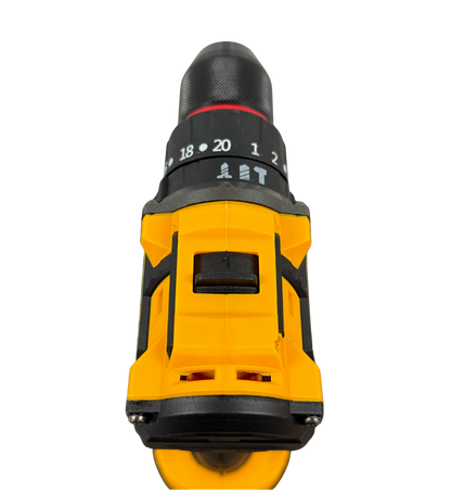 Vista superior del kit completo del taladro inalámbrico Acker Tools 21V, con 3 baterías, cargador, brocas y accesorios organizados.